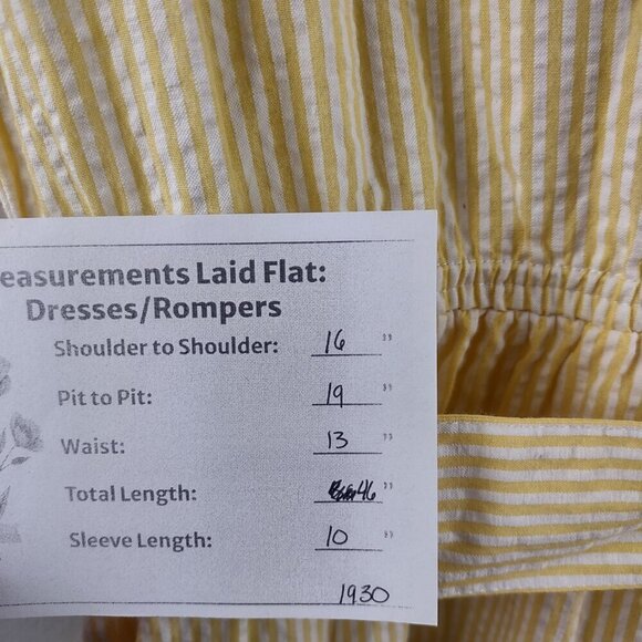 1980s Vintage Yellow Cotton Striped Seersucker Day Dress Size Small - Picture 7 of 7